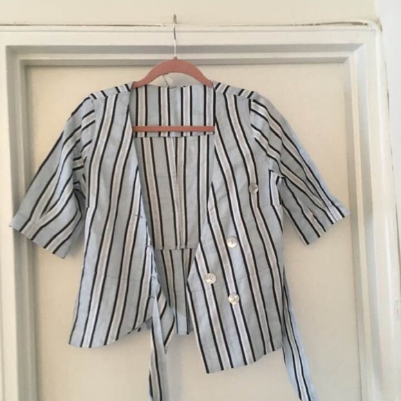 ZARA TRF  crossover 3/4 sleeves shirt pinstripe M - Picture 7 of 8